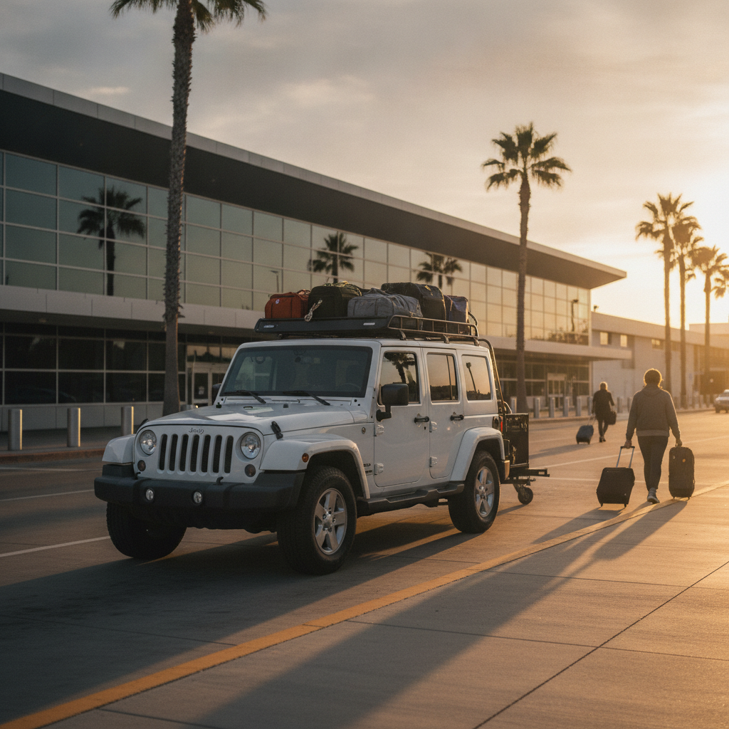 Airport Shuttle Service using white jeep wrangler no peoples faces